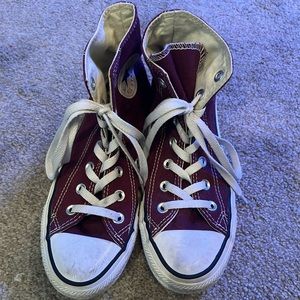 Maroon chuck converse high tops